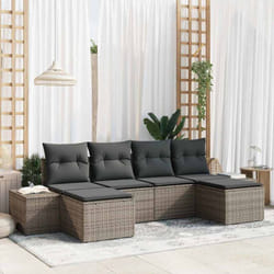vidaXL Ensemble de canapé de jardin de 6 pièces avec coussins gris en poly rotin