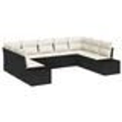 vidaXL Canapé de jardin 9 pièces avec coussins - Poly Rattan noir