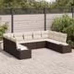 vidaXL Salon de jardin 9 pièces avec coussins – Rattan poly marron