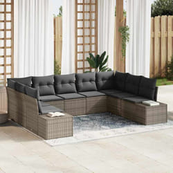 vidaXL Set de jardin 9 pièces avec coussins - Rattan gris