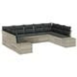 vidaXL Canapé de jardin 9 pièces avec coussins - Poly Rattan gris clair