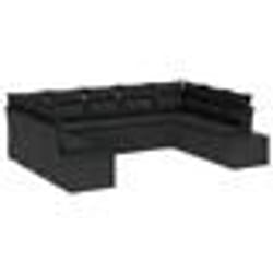 vidaXL Set de jardin 9 pièces avec coussins - Rattan Noir