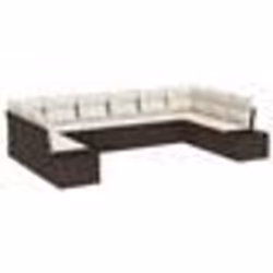vidaXL Set de canapé de 10 pièces avec coussins en poly rattan marron