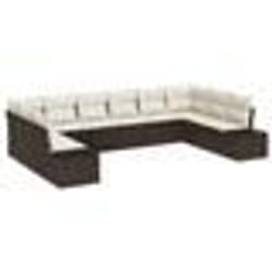 vidaXL Set de canapé de 10 pièces avec coussins en poly rattan marron