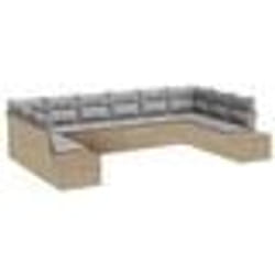 vidaXL Canapé de jardin de 10 pièces avec coussins Beige Poly Rotin
