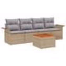 vidaXL Ensemble de canapé de jardin 5 pièces avec coussins beige poly rotin acacia