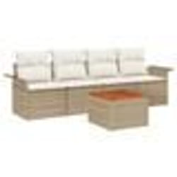 vidaXL Ensemble de canapé de jardin de 5 pièces avec coussins beige en poly rattan
