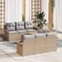 vidaXL Ensemble de Canapé de Jardin 7 Pièces avec Coussins en Poly Rattan Beige Acacia