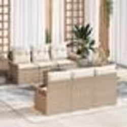 vidaXL Canapé de Jardin 7 Pièces avec Coussins Beige en Poly Rotin Acacia