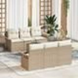 vidaXL Canapé de Jardin 7 Pièces avec Coussins Beige en Poly Rotin Acacia