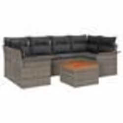 vidaXL Ensemble de Canapés de Jardin de 7 Pièces avec Coussins Gris Poly Rattan Acacia