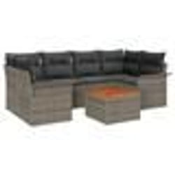 vidaXL Ensemble de Canapés de Jardin de 7 Pièces avec Coussins Gris Poly Rattan Acacia