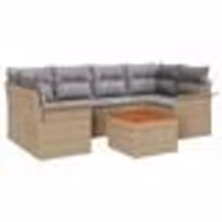 vidaXL Ensemble de canapé de jardin 7 pièces avec coussins beige en rattan poly et acacia