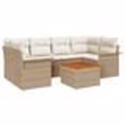 vidaXL Ensemble de Canapés de Jardin 7 pièces avec Coussins Beige Rattan Poly Acacia