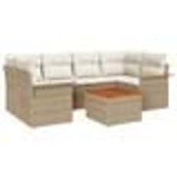 vidaXL Ensemble de Canapés de Jardin 7 pièces avec Coussins Beige Rattan Poly Acacia