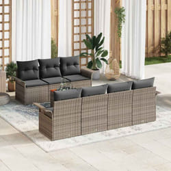 vidaXL Ensemble de Canapés de Jardin 8 Pièces avec Coussins Gris en Rotin Poly