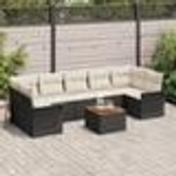 vidaXL Ensemble de Canapés de Jardin 8 Pièces avec Coussins Noir Poly Rattan Acacia