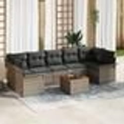 vidaXL Canapé de jardin 8 pièces avec coussins gris poly rattan acacia