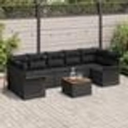 vidaXL Ensemble de canapés de jardin 8 pièces avec coussins en poly rotin noir et acacia