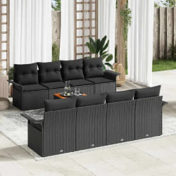 vidaXL Ensemble de canapé de jardin 9 pièces avec coussins noir poly rattan acacia