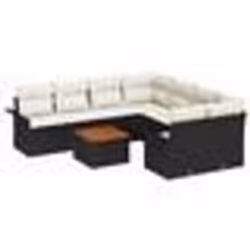 vidaXL Ensemble de canapé de jardin de 9 pièces avec coussins noir poly rattan acacia