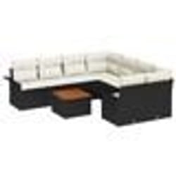 vidaXL Ensemble de canapé de jardin de 9 pièces avec coussins noir poly rattan acacia