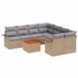 vidaXL Ensemble de canapé de jardin 9 pièces avec coussins beige poly rattan acacia