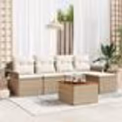 vidaXL Ensemble de Canapés de Jardin 6 Pièces avec Coussin Beige Poly Rattan Acacia