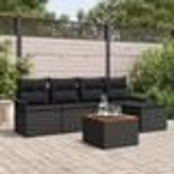 vidaXL Ensemble de canapé de jardin 6 pièces avec coussins en poly rotin noir et acacia