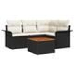 vidaXL Ensemble de canapé de jardin 5 pièces avec coussins noir poly rattan acacia