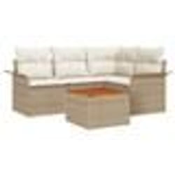 vidaXL Ensemble de canapé de jardin 5 pièces avec coussins Beige Poly Rattan Acacia