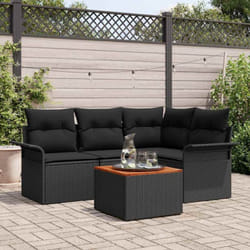 vidaXL Ensemble de canapé de jardin 5 pièces avec coussins Noir Poly Rotin Acacia