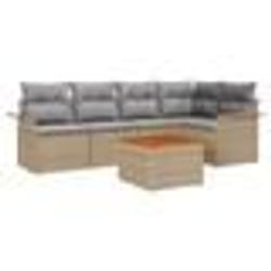 vidaXL Ensemble de canapé de jardin 6 pièces avec coussins beige poly rotin acacia