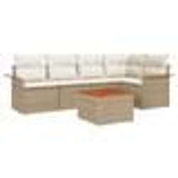 vidaXL Ensemble de canapé de jardin 6 pièces avec coussins beige poly rattan acacia