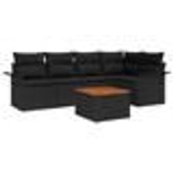 vidaXL Ensemble de canapé de jardin 6 pièces avec coussins Noir Poly Rotin Acacia