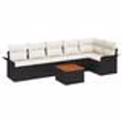 vidaXL Ensemble de canapé de jardin 7 pièces avec coussins noir Poly Rattan Acacia