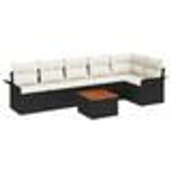 vidaXL Ensemble de canapé de jardin 7 pièces avec coussins noir Poly Rattan Acacia