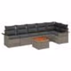 vidaXL Ensemble de sofa de jardin 7 pièces avec coussins Gris Poly Rattan Acacia