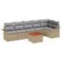 vidaXL Set de canapé de jardin 7 pièces avec coussins beige poly rattan acacia