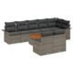 vidaXL Ensemble de canapé de jardin 9 pièces avec coussins gris en rotin synthétique et acacia