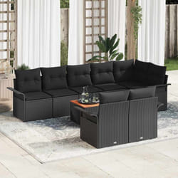 vidaXL Ensemble de canapés de jardin de 9 pièces avec coussins noir poly rotin