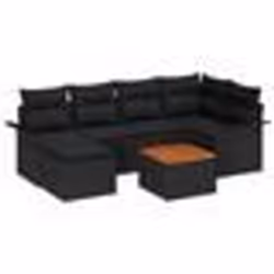 vidaXL Ensemble de canapé de jardin 7 pièces avec coussins noirs en poly rattan et acacia