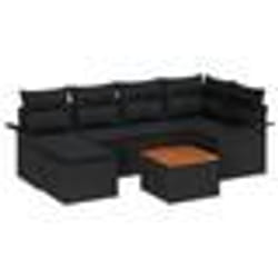 vidaXL Ensemble de canapé de jardin 7 pièces avec coussins noirs en poly rattan et acacia