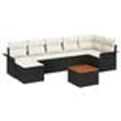 vidaXL Ensemble de canapés jardin 8 pièces avec coussins Noir Poly Rattan Acacia