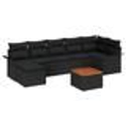 vidaXL Ensemble de canapé de jardin 8 pièces avec coussins Noir Poly Rattan Acacia