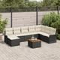 vidaXL Ensemble de canapé de jardin de 9 pièces avec coussins en rattan poly et acacia noir