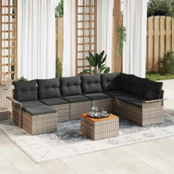 vidaXL Ensemble de canapés de jardin de 9 pièces avec coussins gris poly rotin acacia
