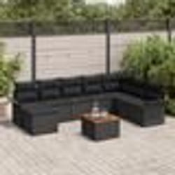 vidaXL Ensemble de Canapé de Jardin 9 Pièces avec Coussins Noir Rattan Poly Acacia