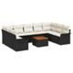 vidaXL Ensemble de canapé de jardin de 10 pièces avec coussins noir poly rotin acacia