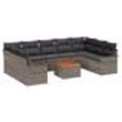 vidaXL Ensemble de Canapé de Jardin 10 Pièces avec Coussins Gris Poly Rattan Acacia